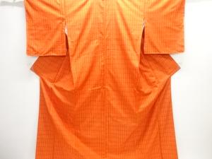 未使用品　格子織り出し米沢紬着物・道中着アンサンブル